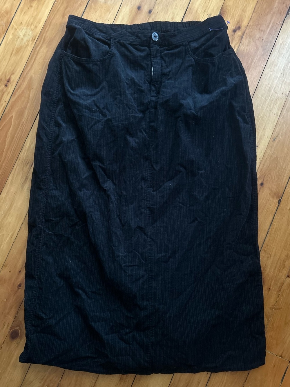 Flax Womens Black Corduroy skirt  cotton large